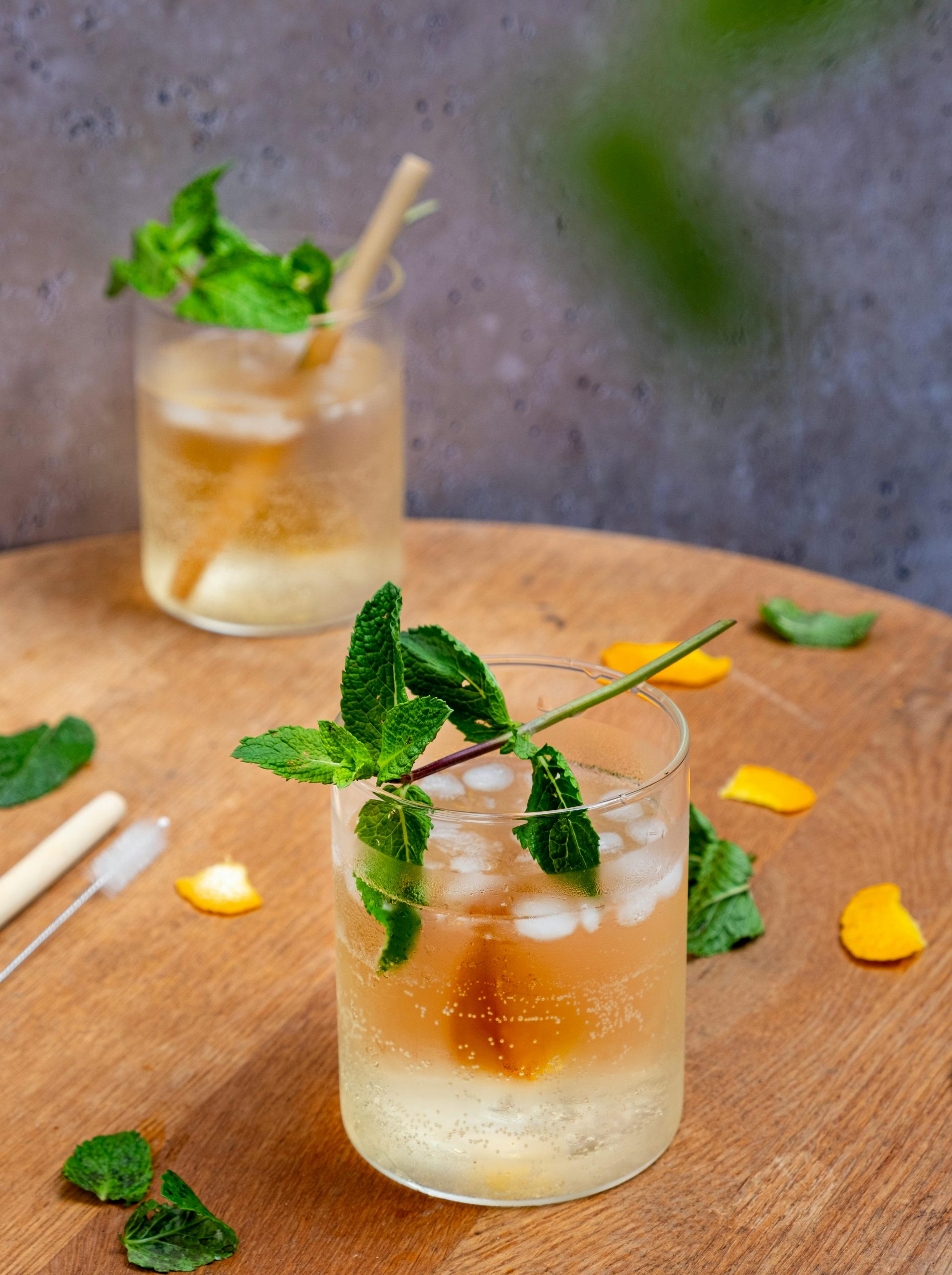 Refreshing Mint Cocktail on Wooden Table